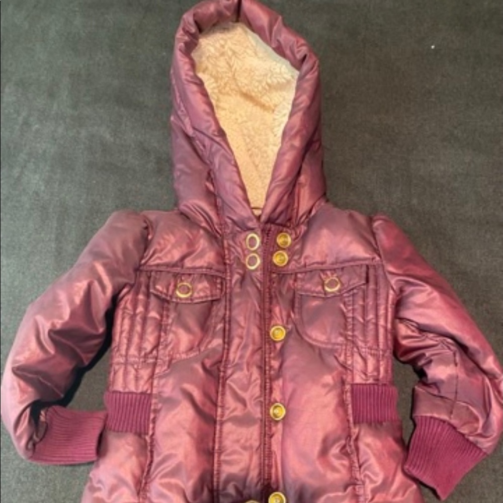 Pre-Owned, Juicy Couture Purple Quilted Jacket/Coat, Faux Fur Trim Hood, Sz 6
